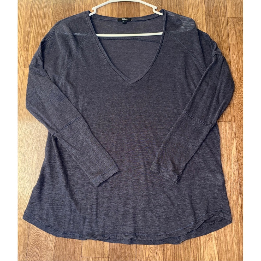 Rails Charcoal Gray Linen Tencel V-Neck Long Sleeve Relaxed Top Large